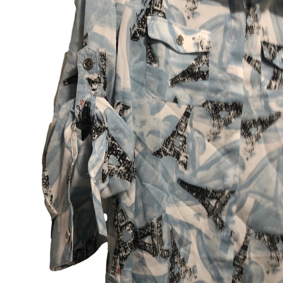 karl Lagerfeld Women’s Paris Eiffel Tower Print Long Sleeve Button Up Shirt M - Picture 4 of 6